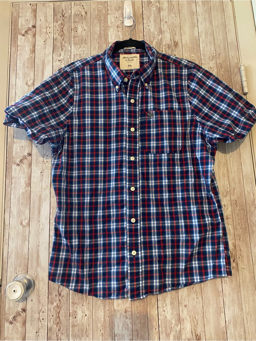 Abercrombie & Fitch Men’s Blue Plaid Short-Sleeve Button-Down Shirt XXL Muscle